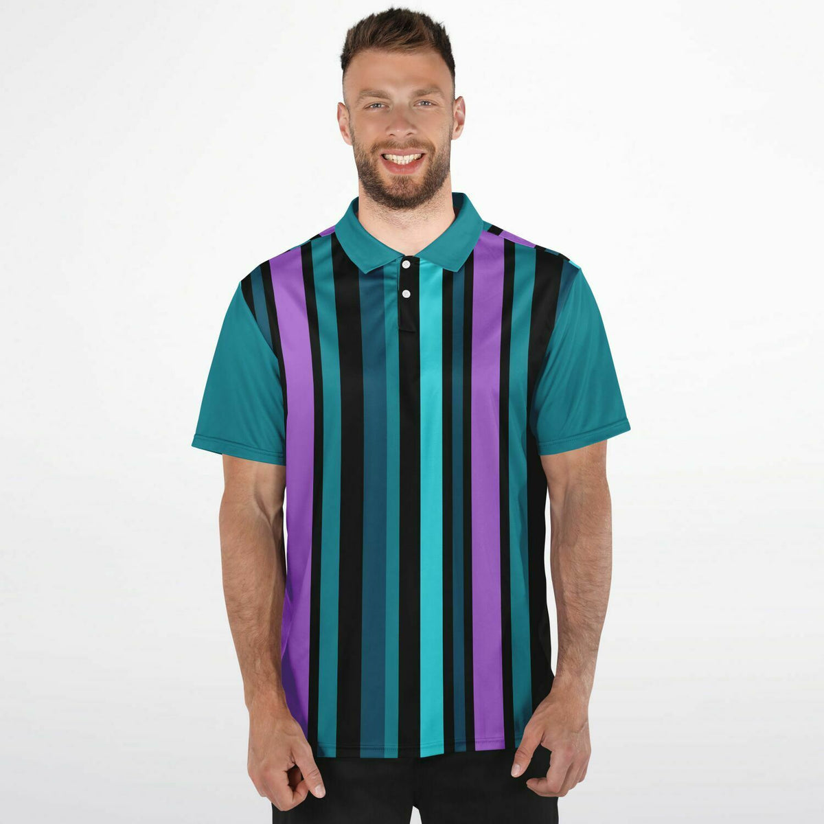 Retro Pinstripe Performance Golf Polo, Purple Pinstripe, Stylish Golf Polo