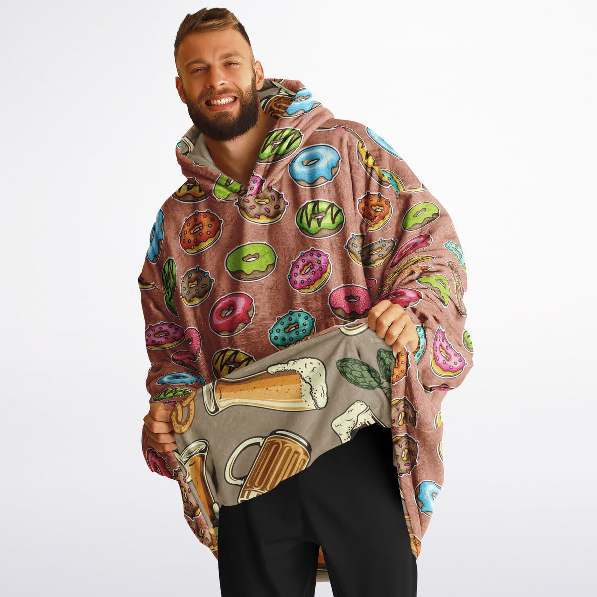 Lounge Wear Reversible Snug Hoodie: Donut and Beer 🍩🍺