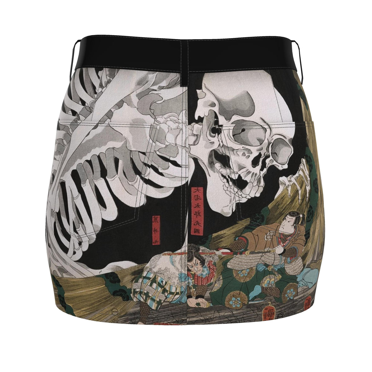 Denim Mini Skirt with Ukiyo-e Art Print