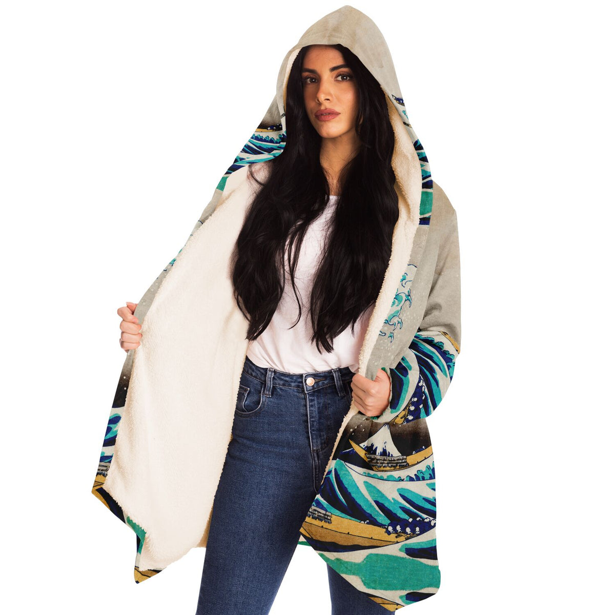 Microfleece Cloak featuring The Great Wave Off Of Kanagawa Ukiyo-e Art