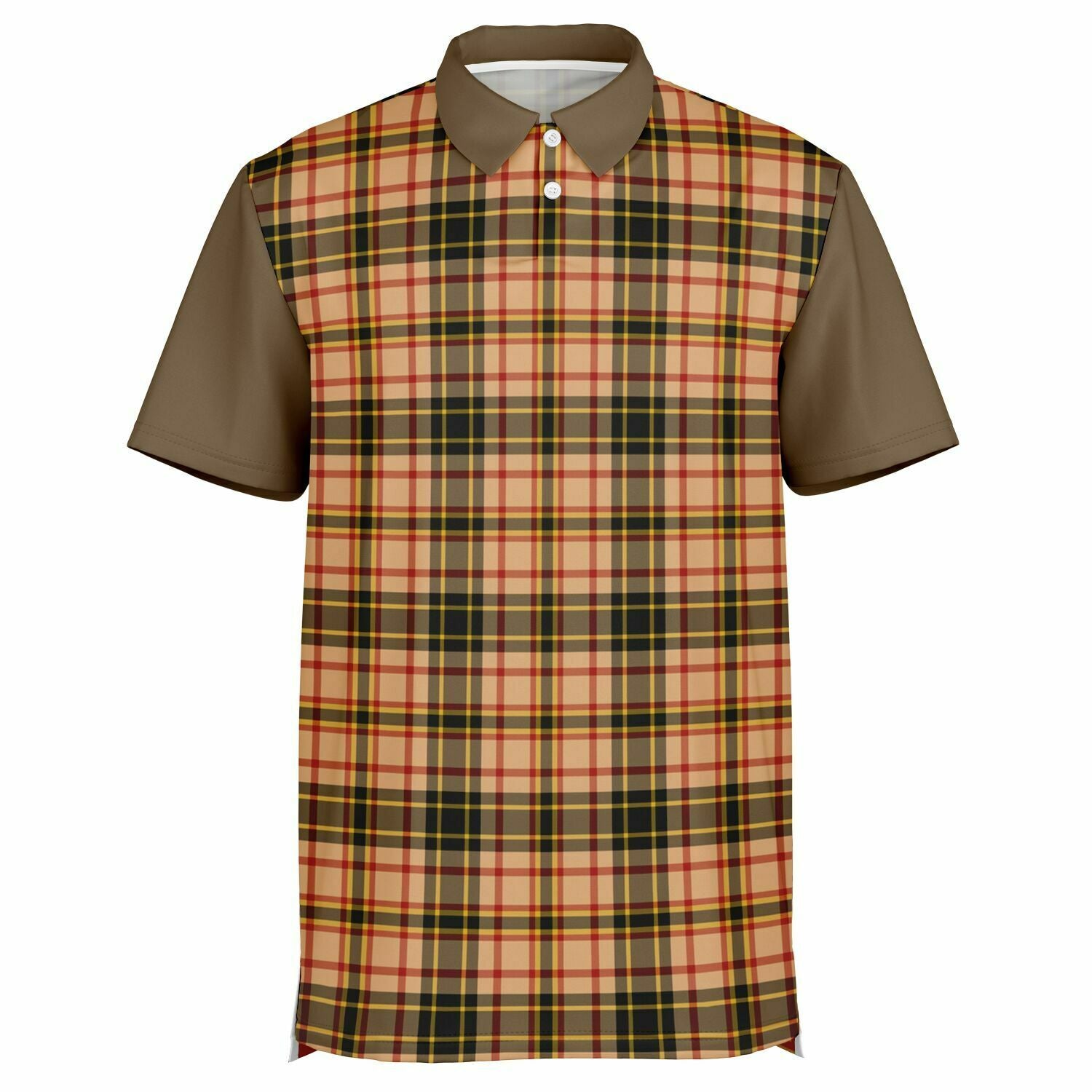 Performance Golf Polo with Sweat Wicking in Tan Plaid