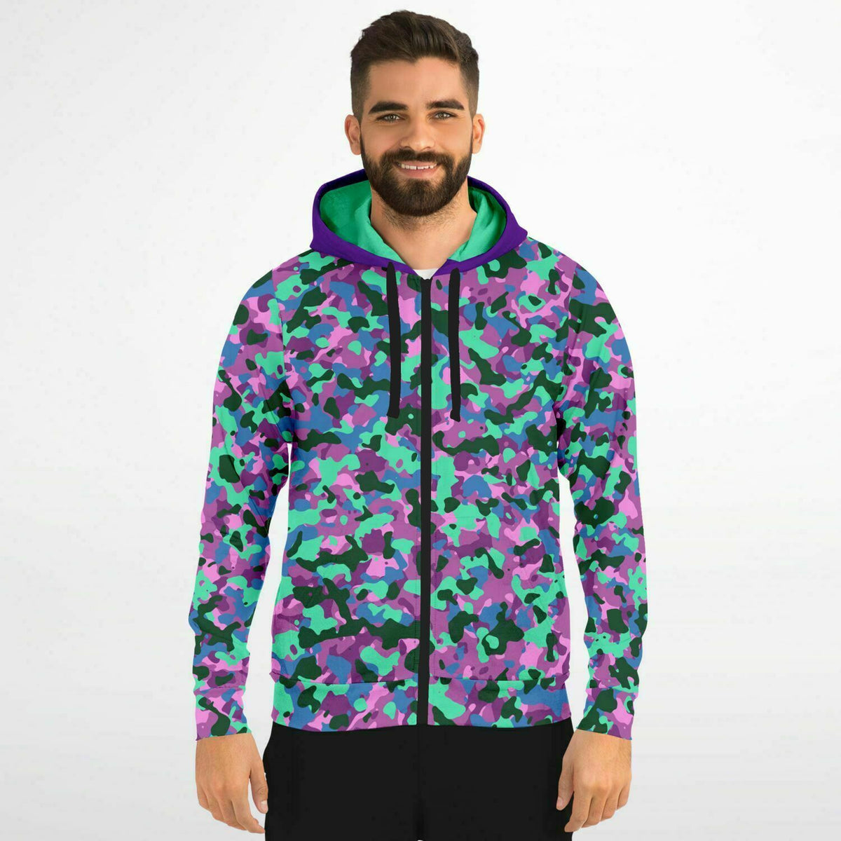 Y2K Purple Camo Zip-Up Hoodie