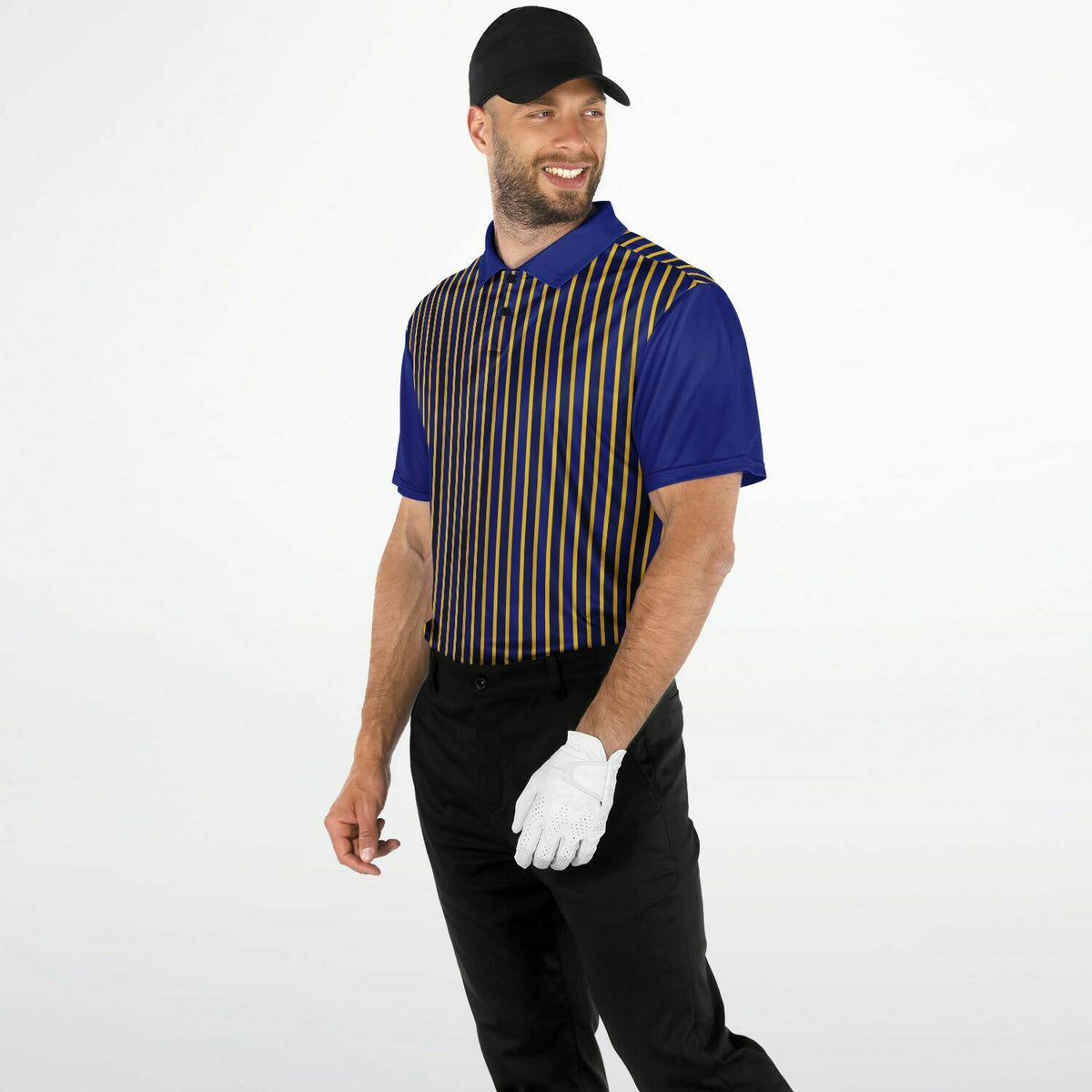 Performance Golf Polo, Gold and Navy Stripe, Sports Sweat Wicking Polo