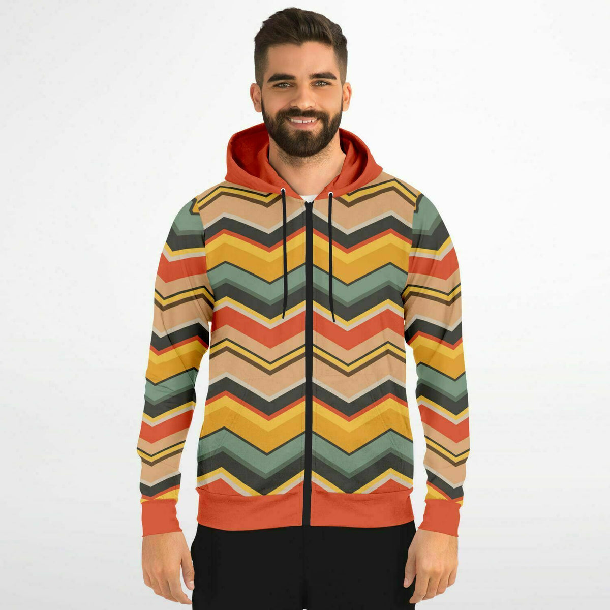 Groovy Chevron Delight: Retro &#39;70s Zip Hoodie