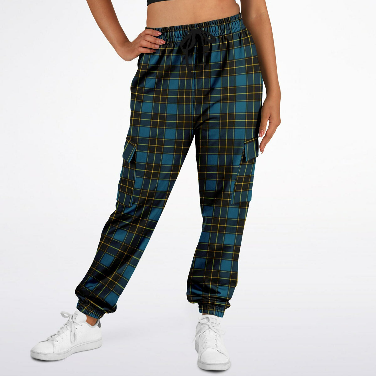 90s Plaid Wide-Leg Cargo Joggers
