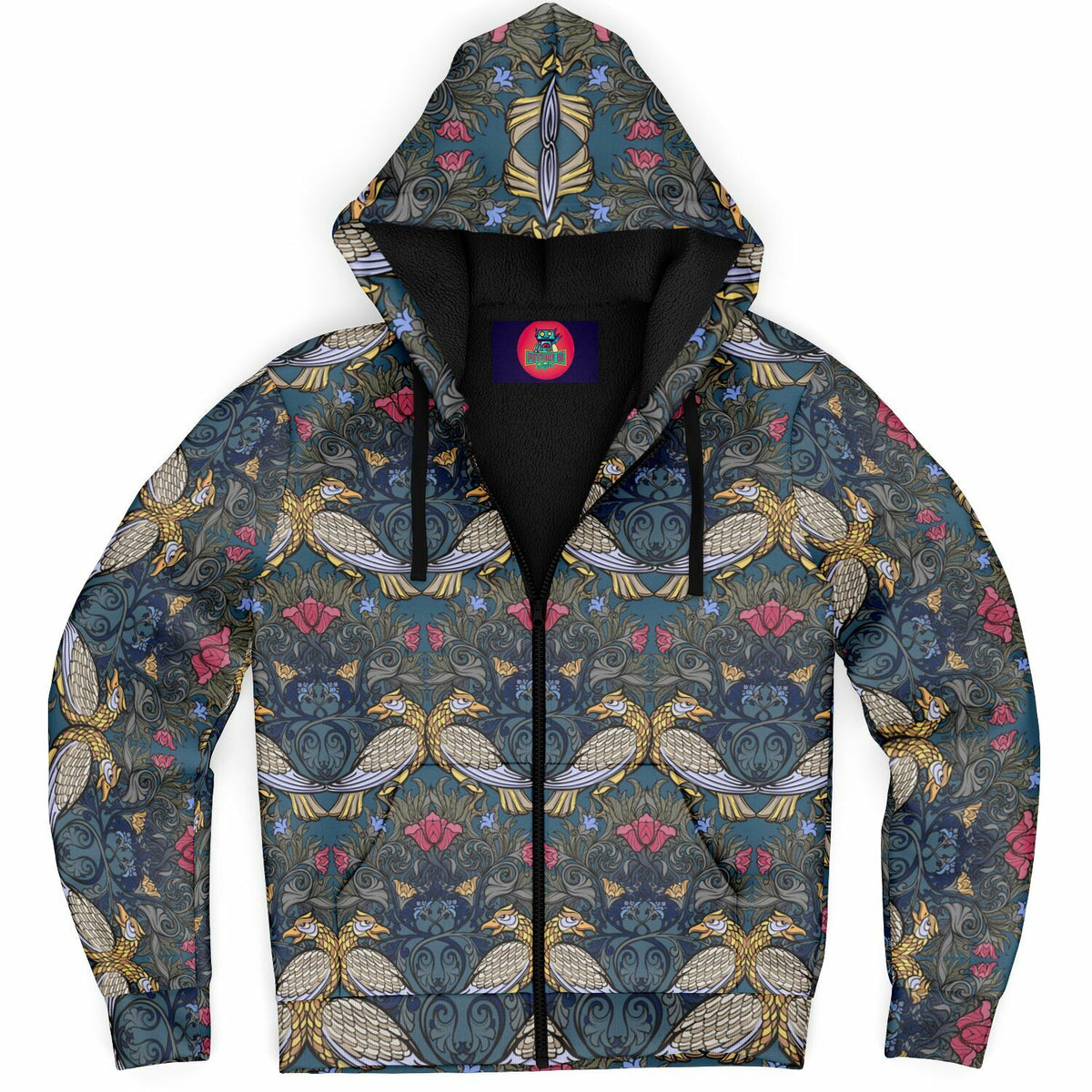 Micro-fleece Hoodie with William Morris Art Nouveau style print