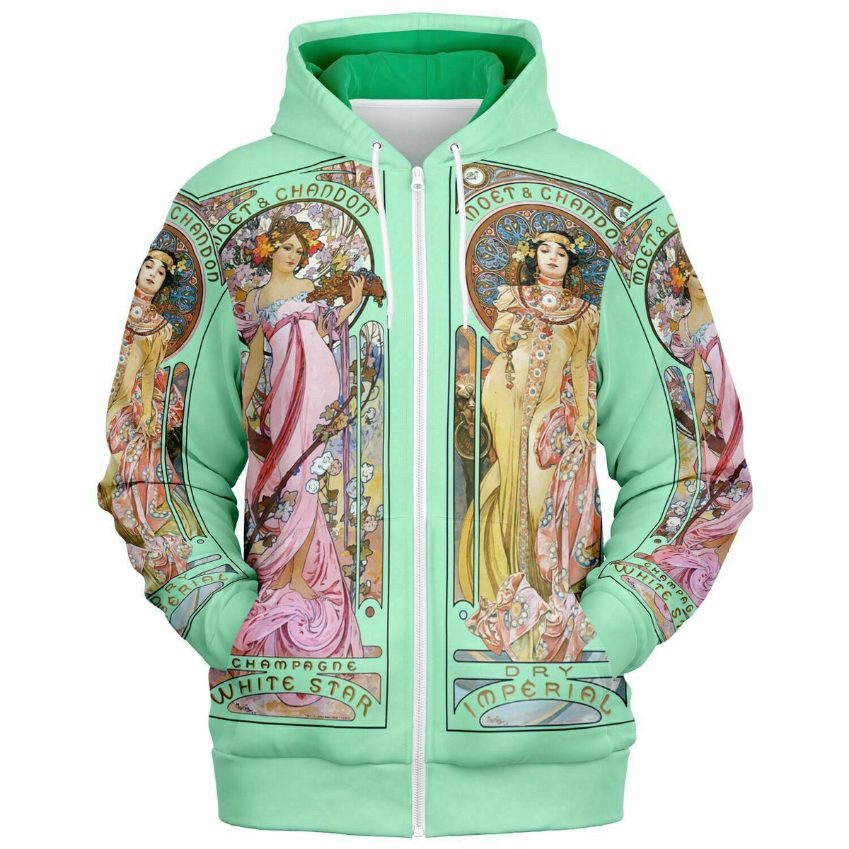 Lightweight Summer Zip Hoodie Art Nouveau Alphonse Mucha Print