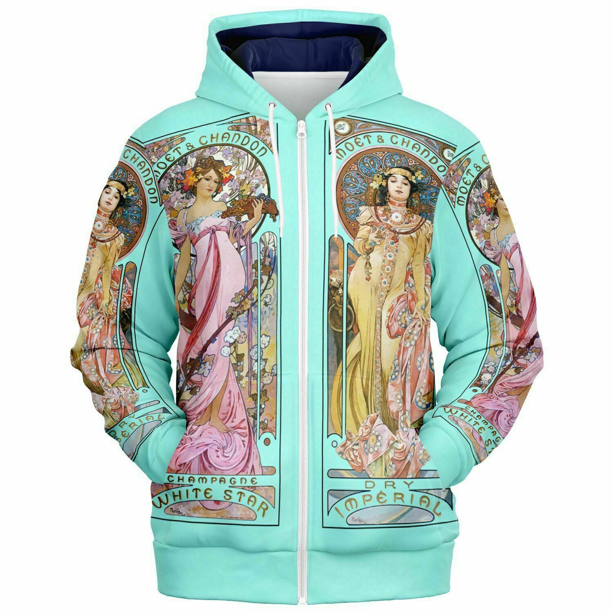 Lightweight Hoodie Art Nouveau Alphonse Mucha Print in Blue