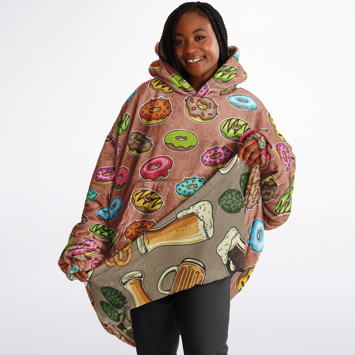 Lounge Wear Reversible Snug Hoodie: Donut and Beer 🍩🍺