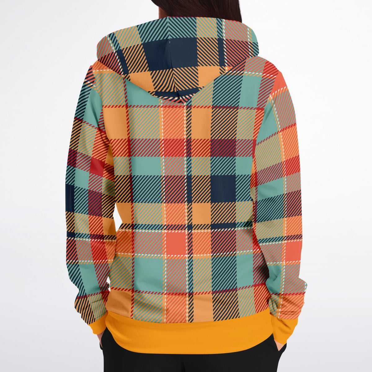 Retro Zip Hoodie in Tartan or Plaid, Orange, Teal and Green for Men and Women