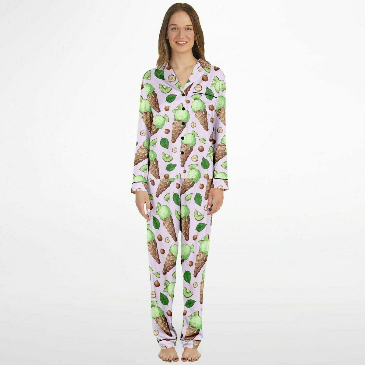 Satin-Pyjama für Damen - Kiwi-Eiscreme 