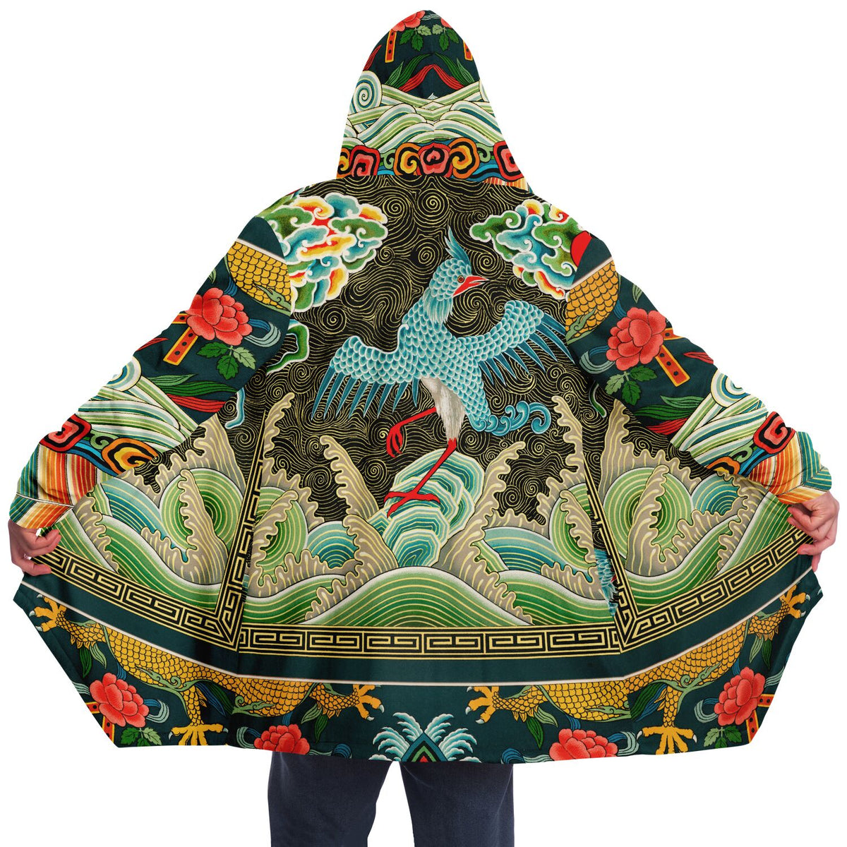 Art Nouveau Chinese Microfleece Hooded Cloak (Museum Collection)