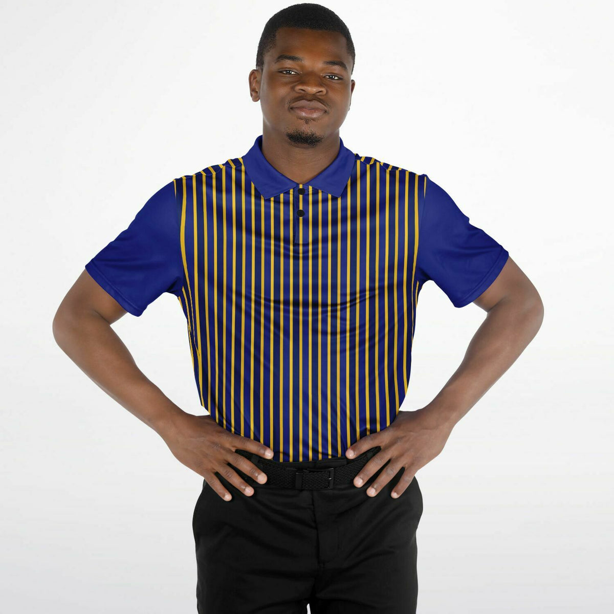Performance Golf Polo, Gold and Navy Stripe, Sports Sweat Wicking Polo