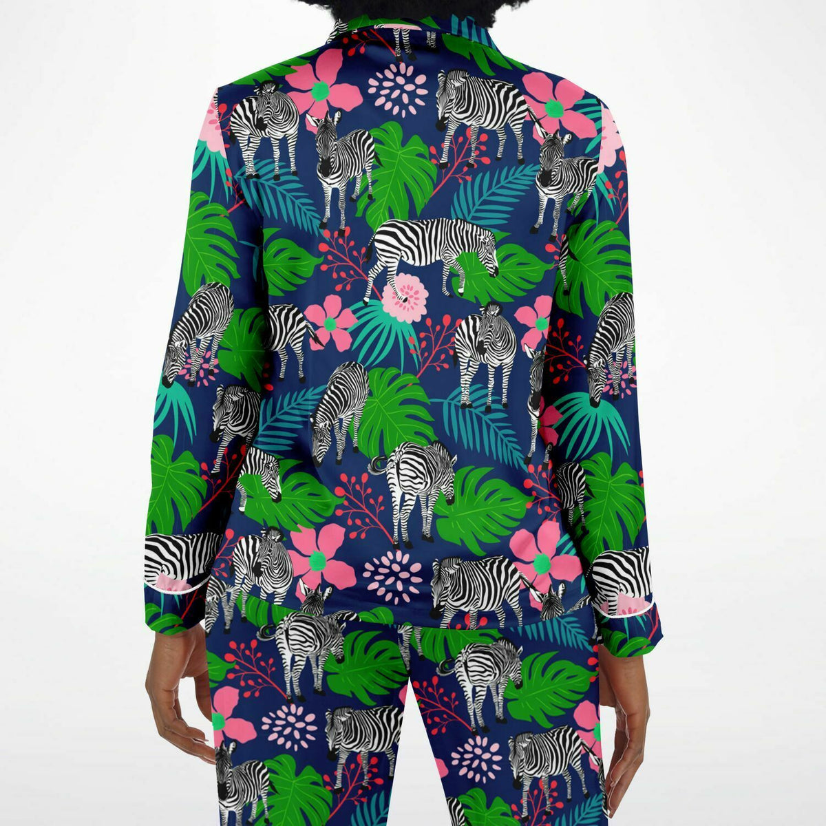 Damen Satin Pyjama Tropical Zebra 