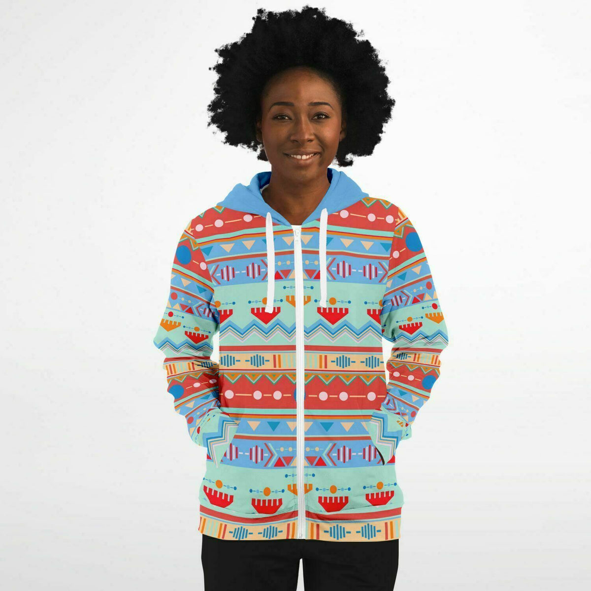 Aztec Pattern Zip Up Hoodie Heavyweight 300GSM
