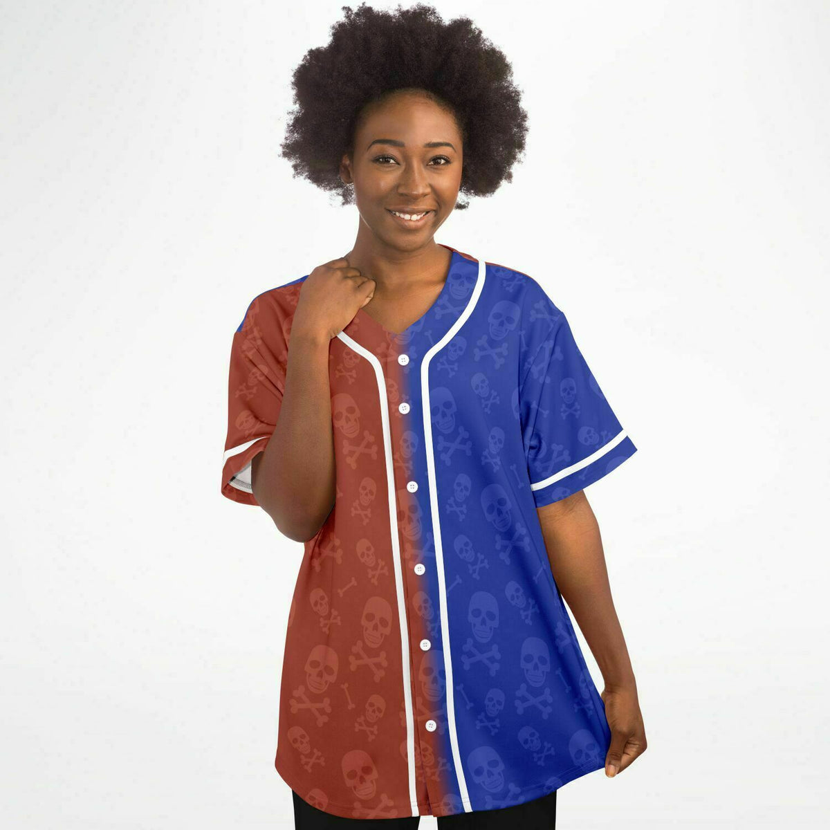 Red and Blue Skull Baseball Jersey - AOP