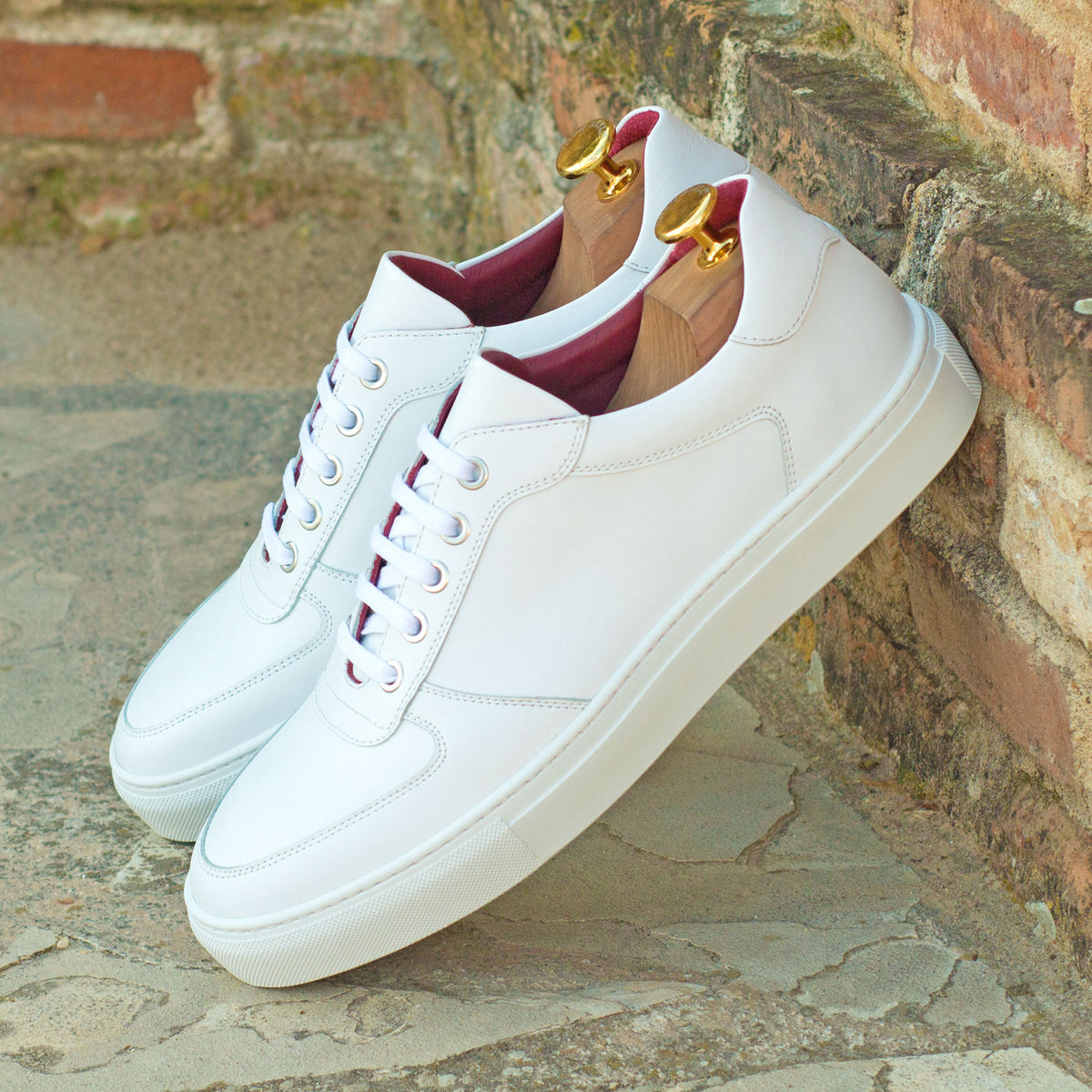 Handmade Sneakers in White Minimalist Leather with Plus Sizes