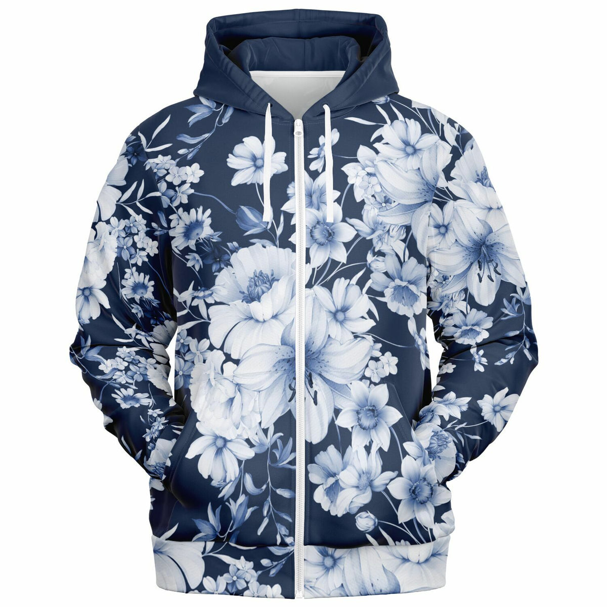 Blue Floral Brushed Fleece Hoodie