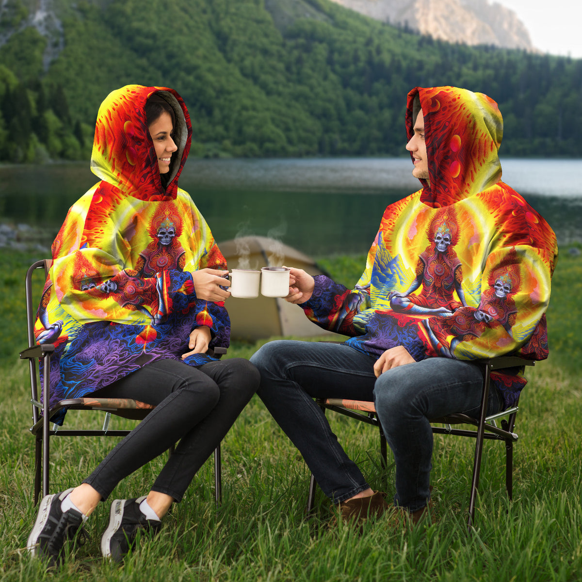 Oversized Rave Snug Hoodie - Psychedelic Skeleton Guru