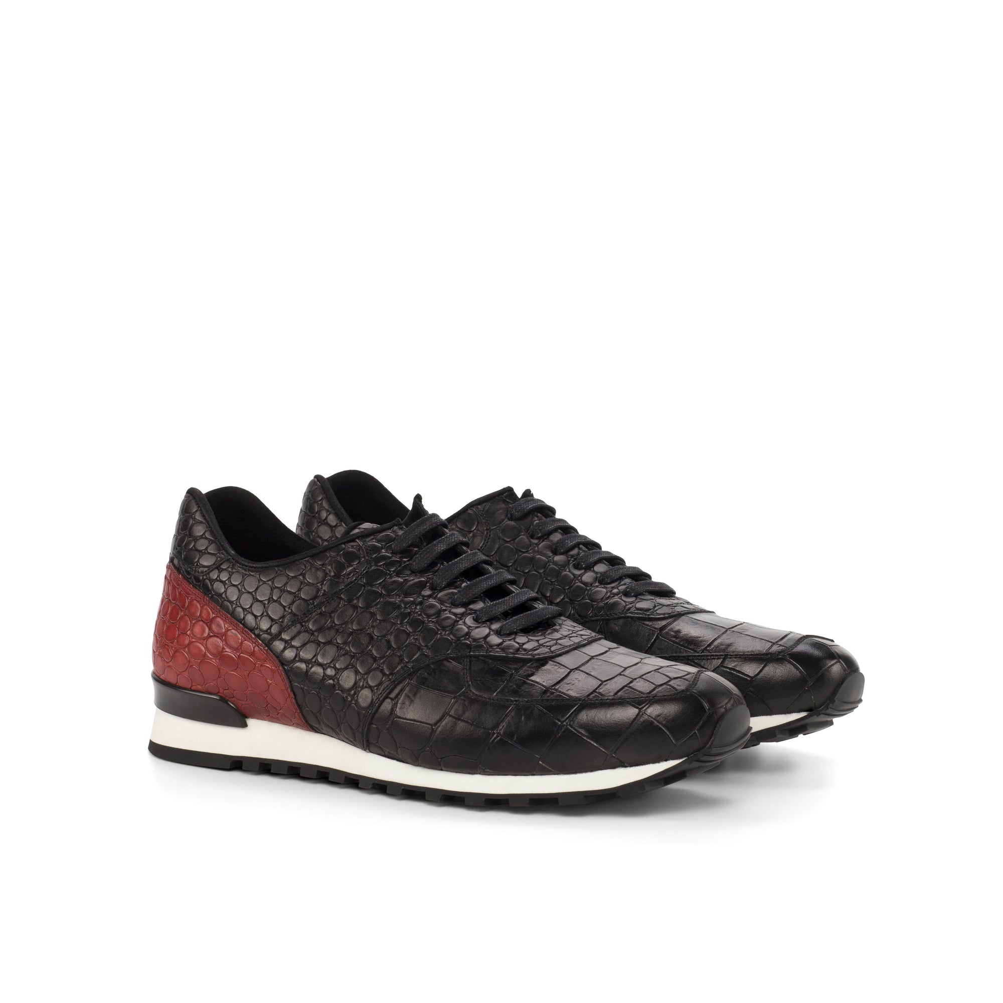 Luxury Black & Red Croco Sneakers - Vibram Sole, Retro-Modern Style