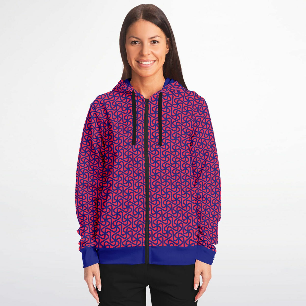 Art Deco Navy and Raspberry Hoodie