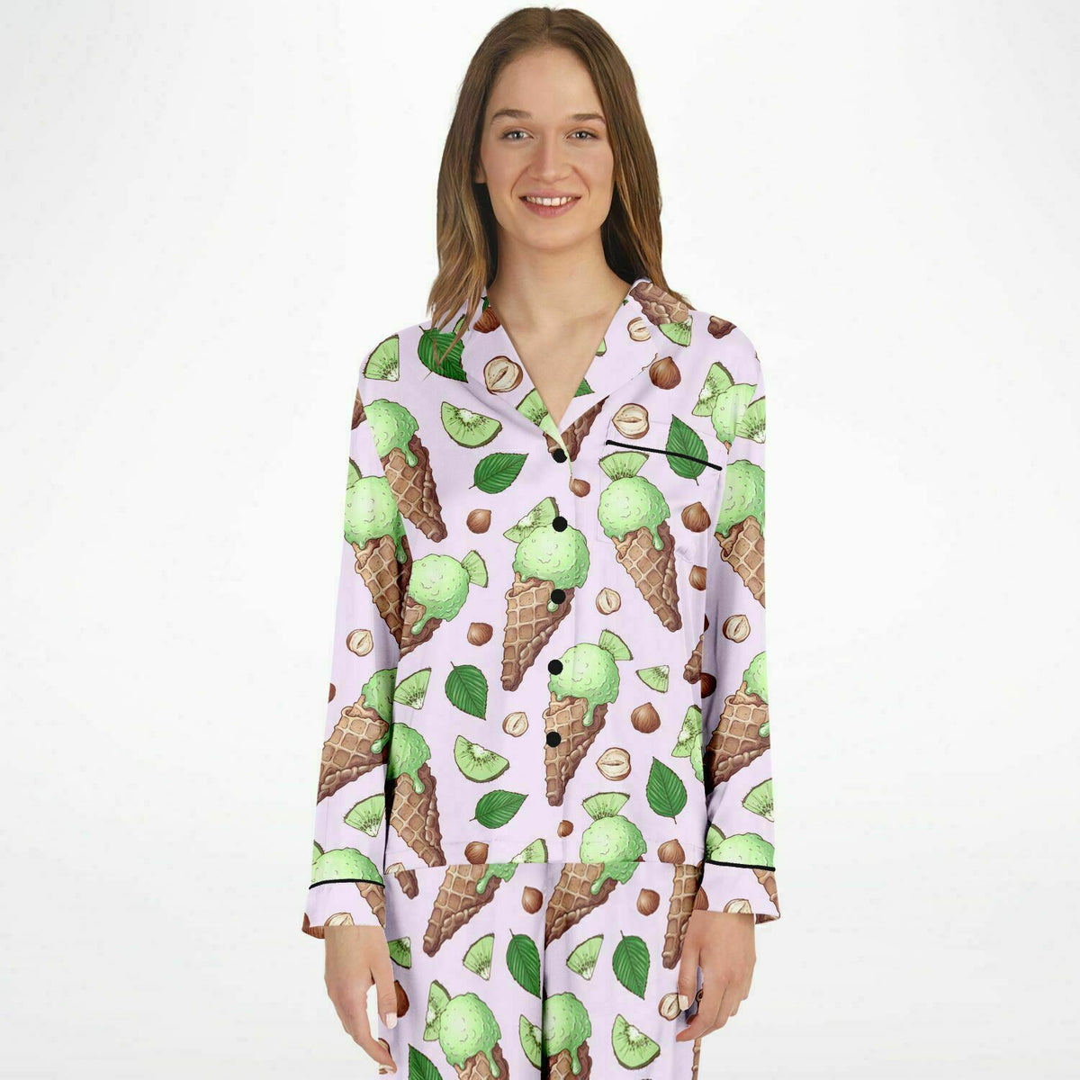 Satin-Pyjama für Damen - Kiwi-Eiscreme 