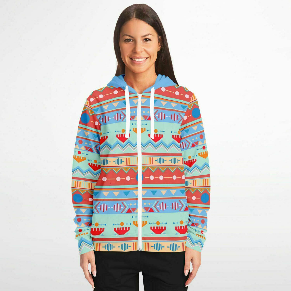 Aztec Pattern Zip Up Hoodie Heavyweight 300GSM