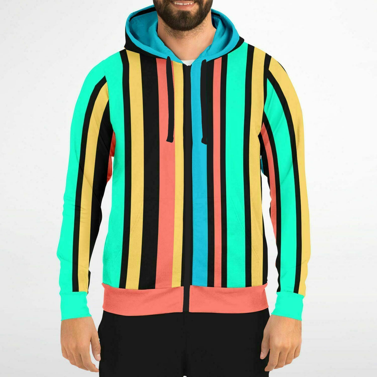 Striped Zip-Up Hoodie - AOP