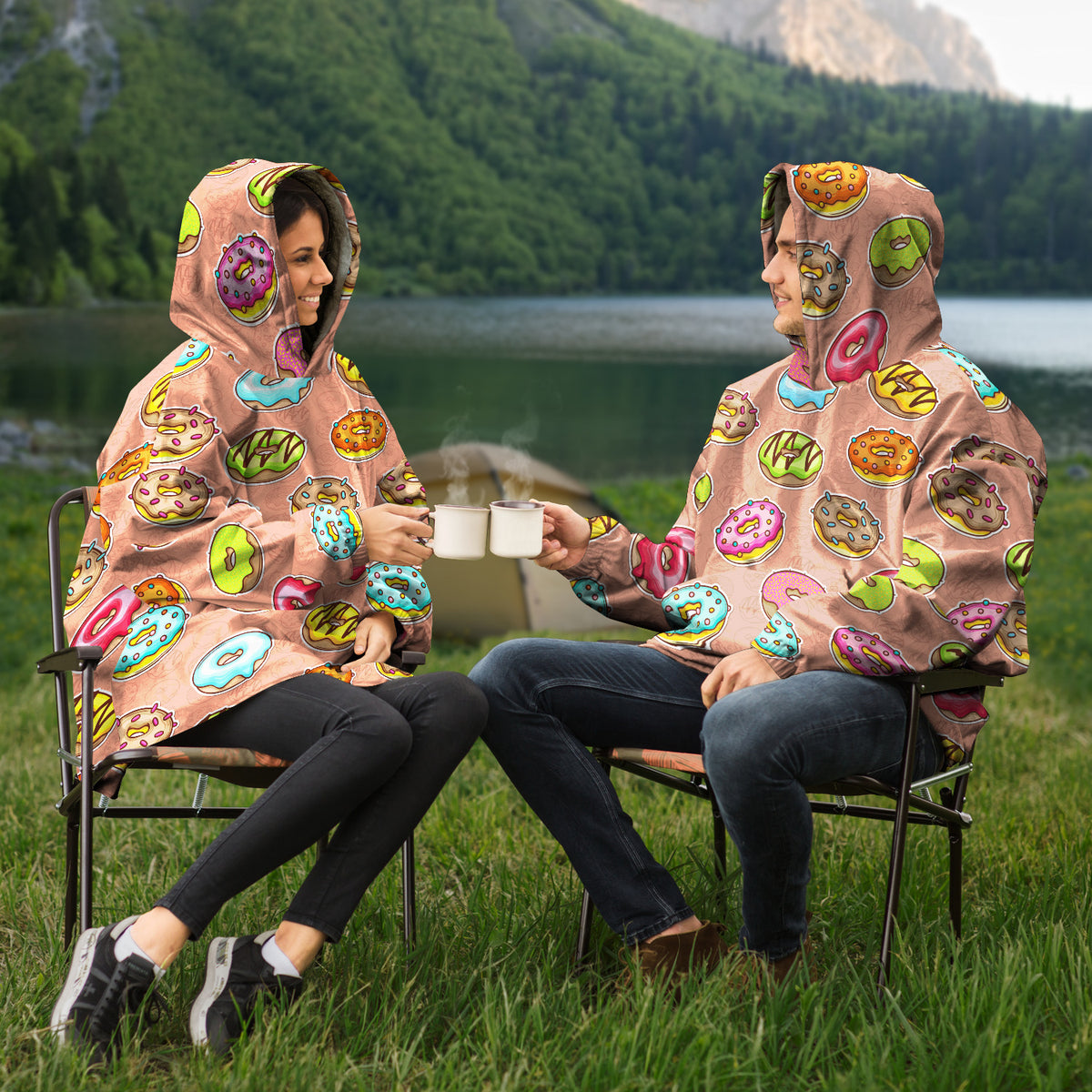 Kuschelige tragbare Kapuzendecke - Iced Donuts 