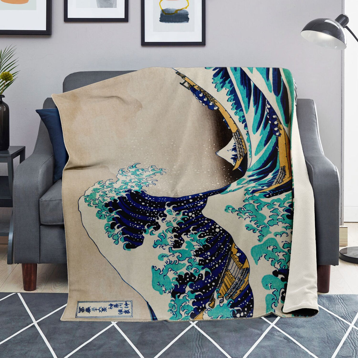 Great Wave Off Kanagawa Fleece Blanket, Ukiyo-e Art Blanket