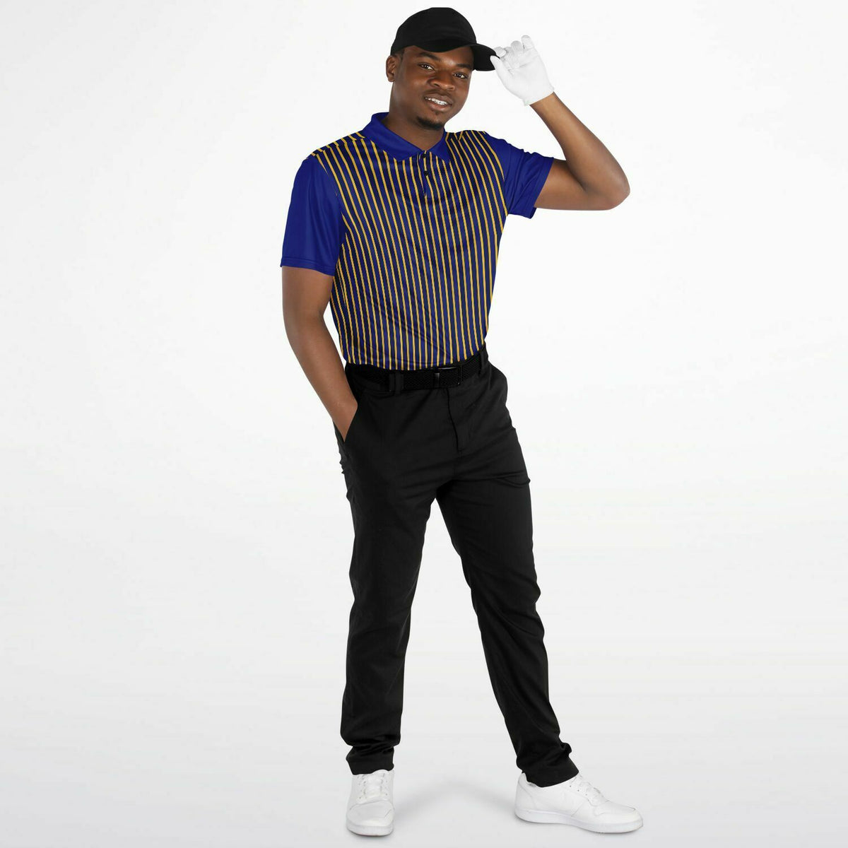 Performance Golf Polo, Gold and Navy Stripe, Sports Sweat Wicking Polo
