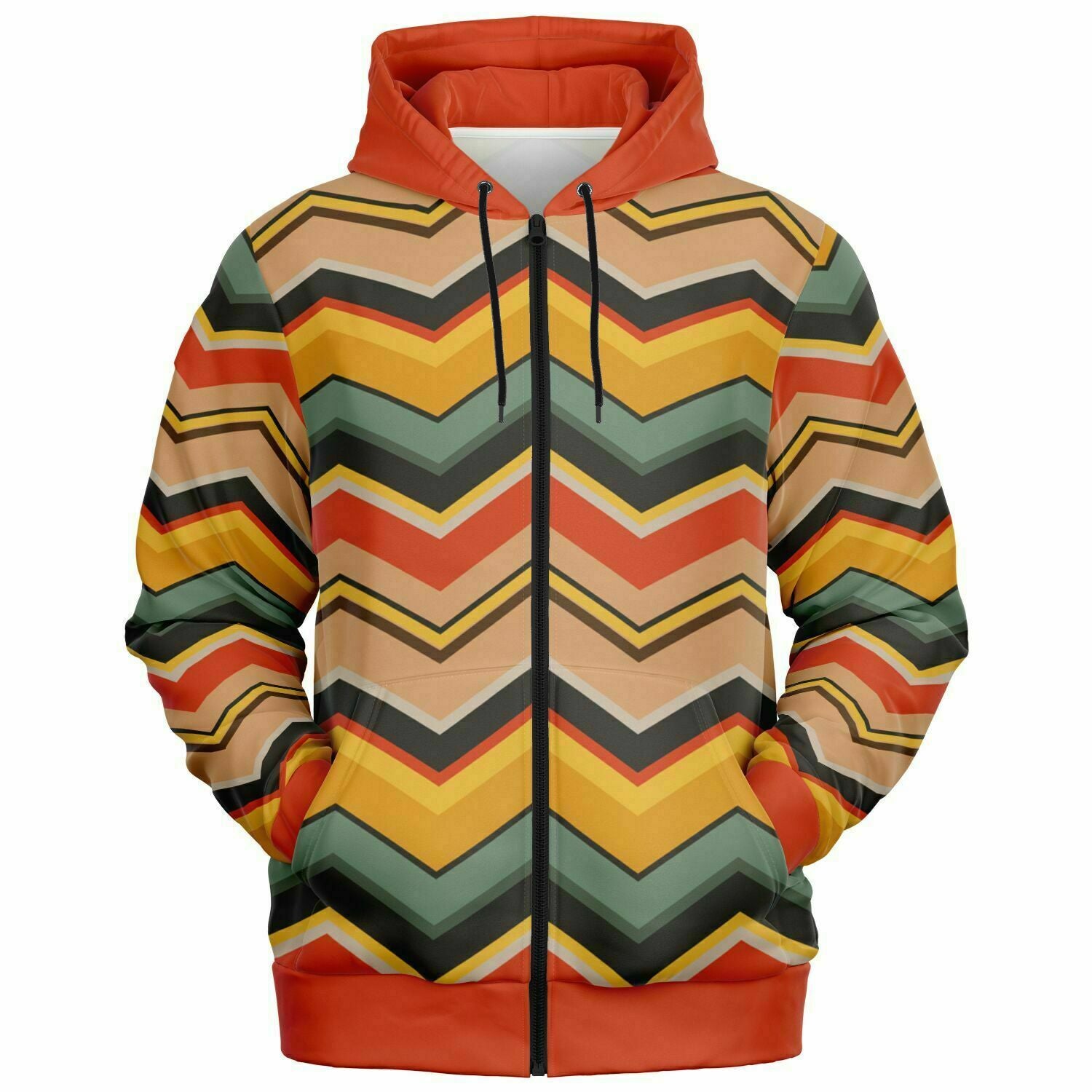 Groovy Chevron Delight: Retro '70s Zip Hoodie