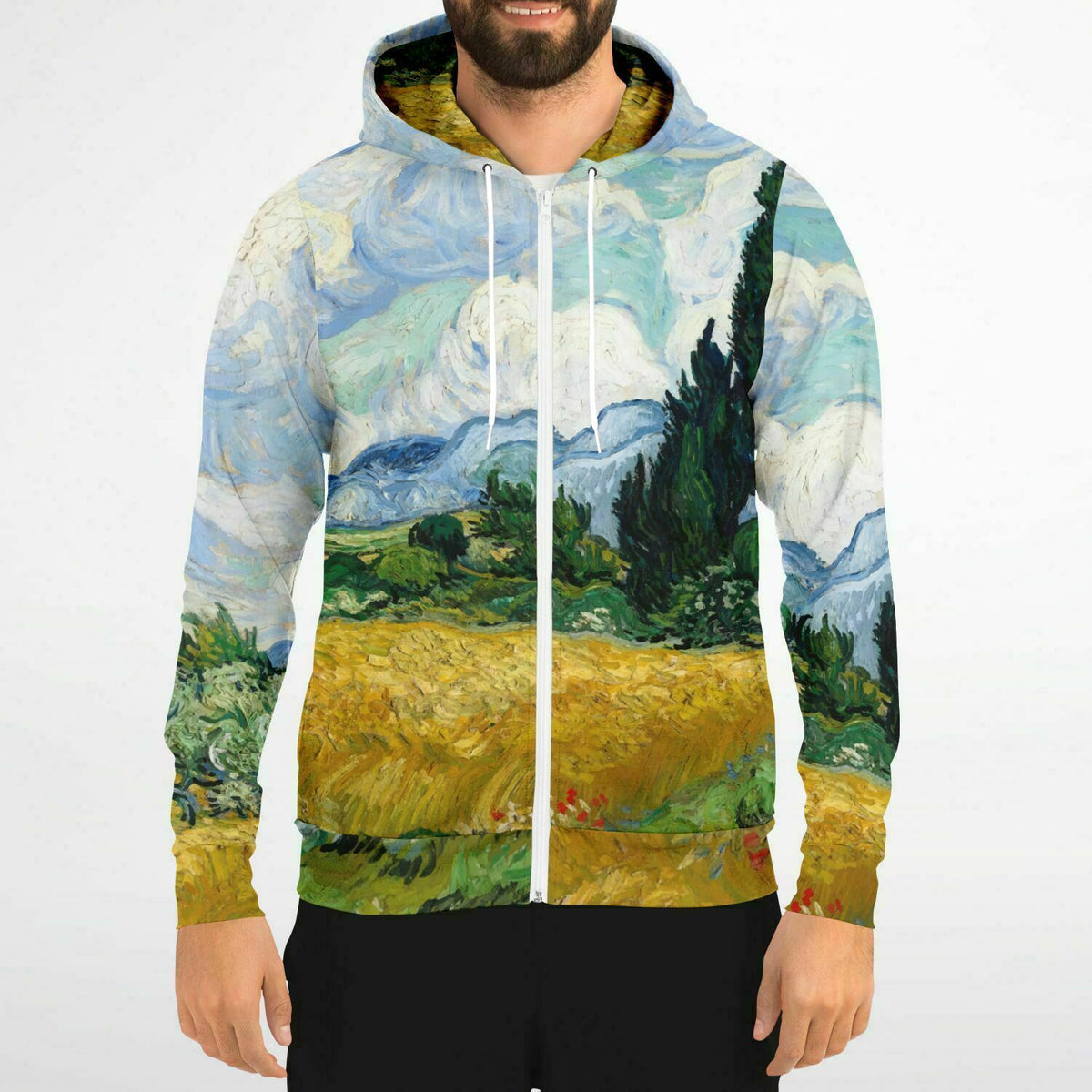 Van Gogh Zip-Up Hoodie Wheat field with Cypresses