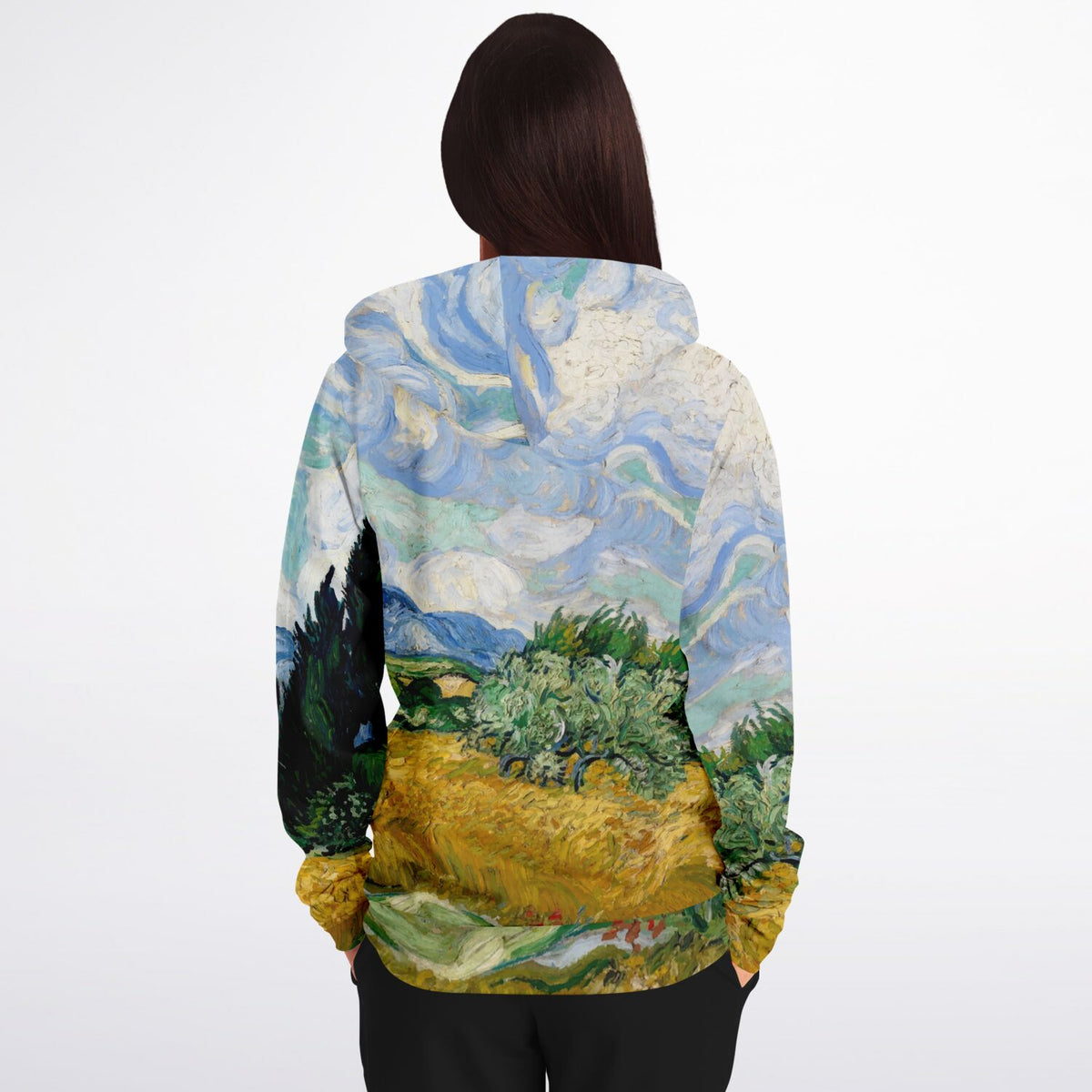 Van Gogh Zip-Up Hoodie Wheat field with Cypresses