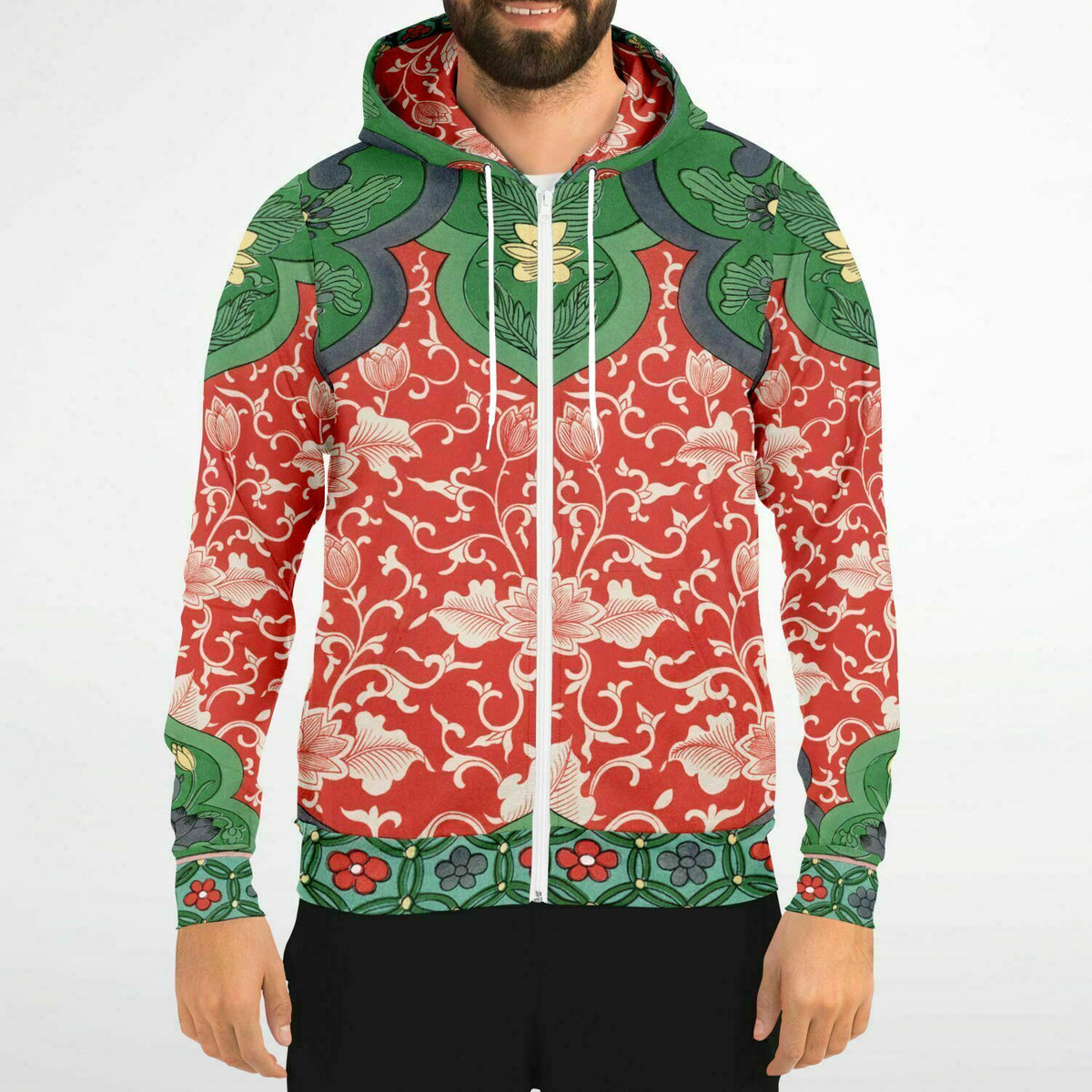 Art Nouveau Zip Hoodie With Vintage Artwork by Owen Jones