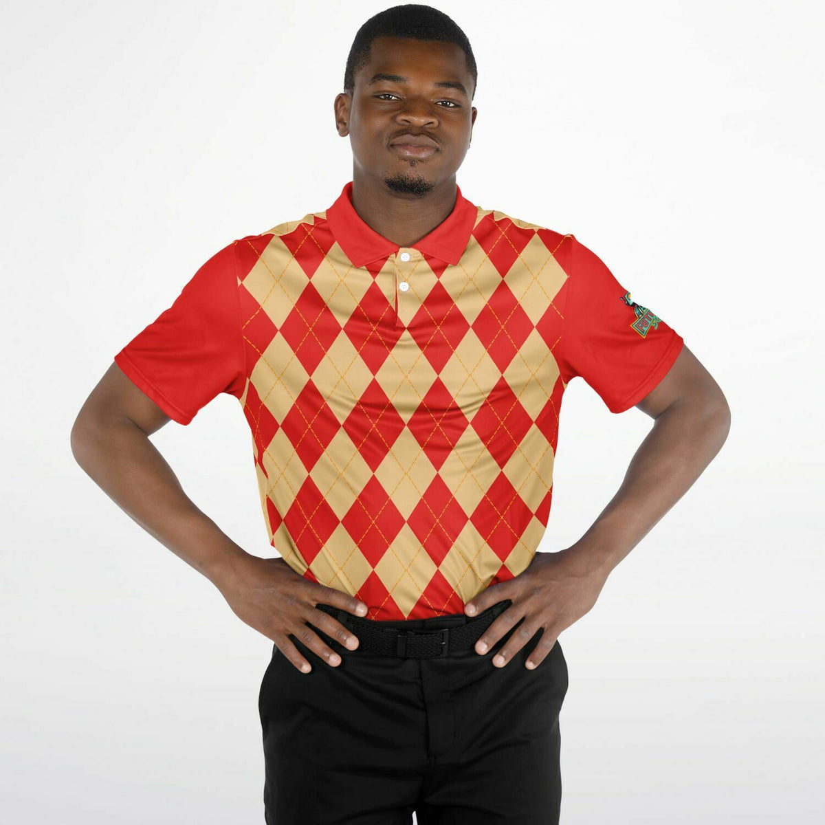 Performance Golf Polo in Sweat Wicking Ruby Argyle