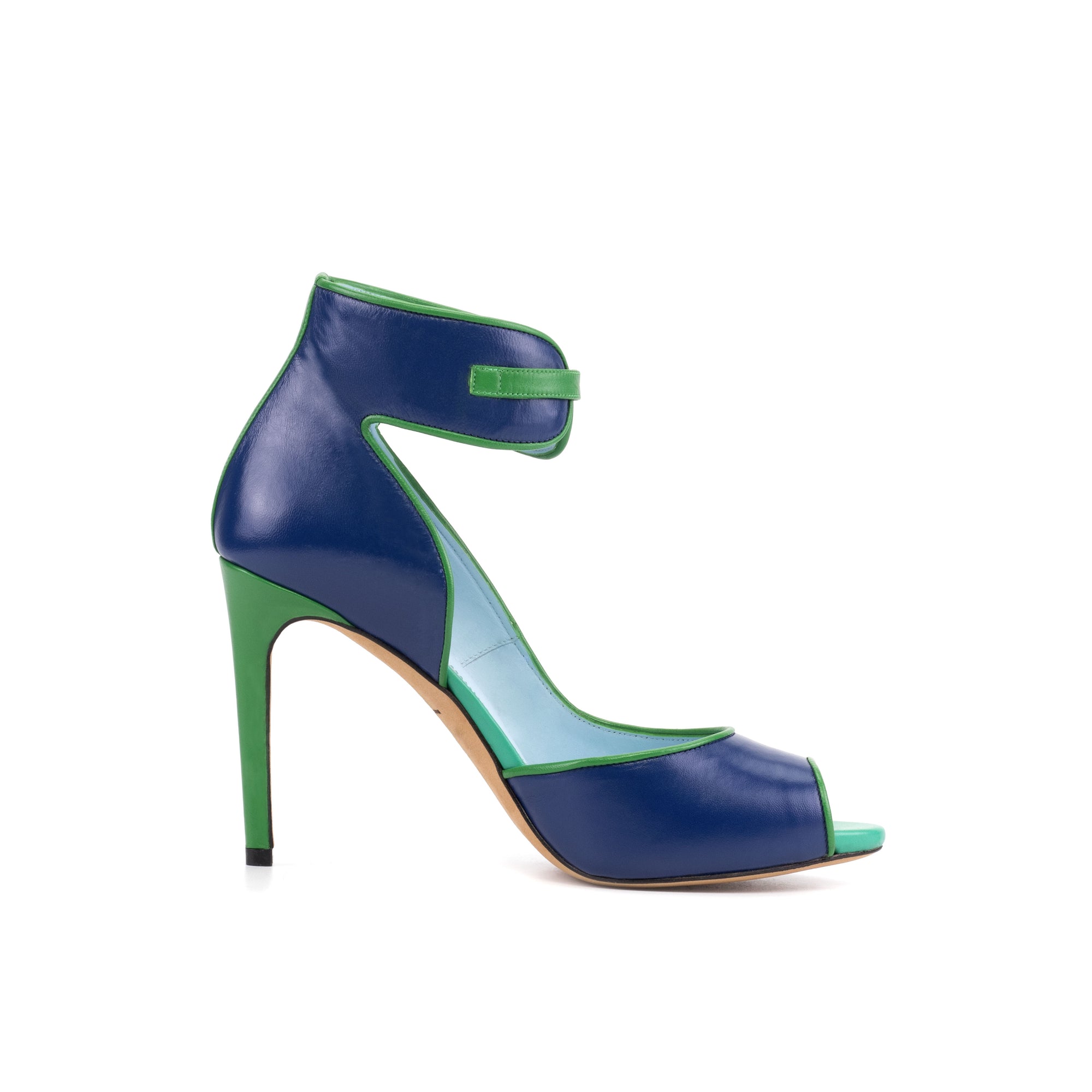 Handmade Ankle Cuff Heels in Blue Nappa Leather