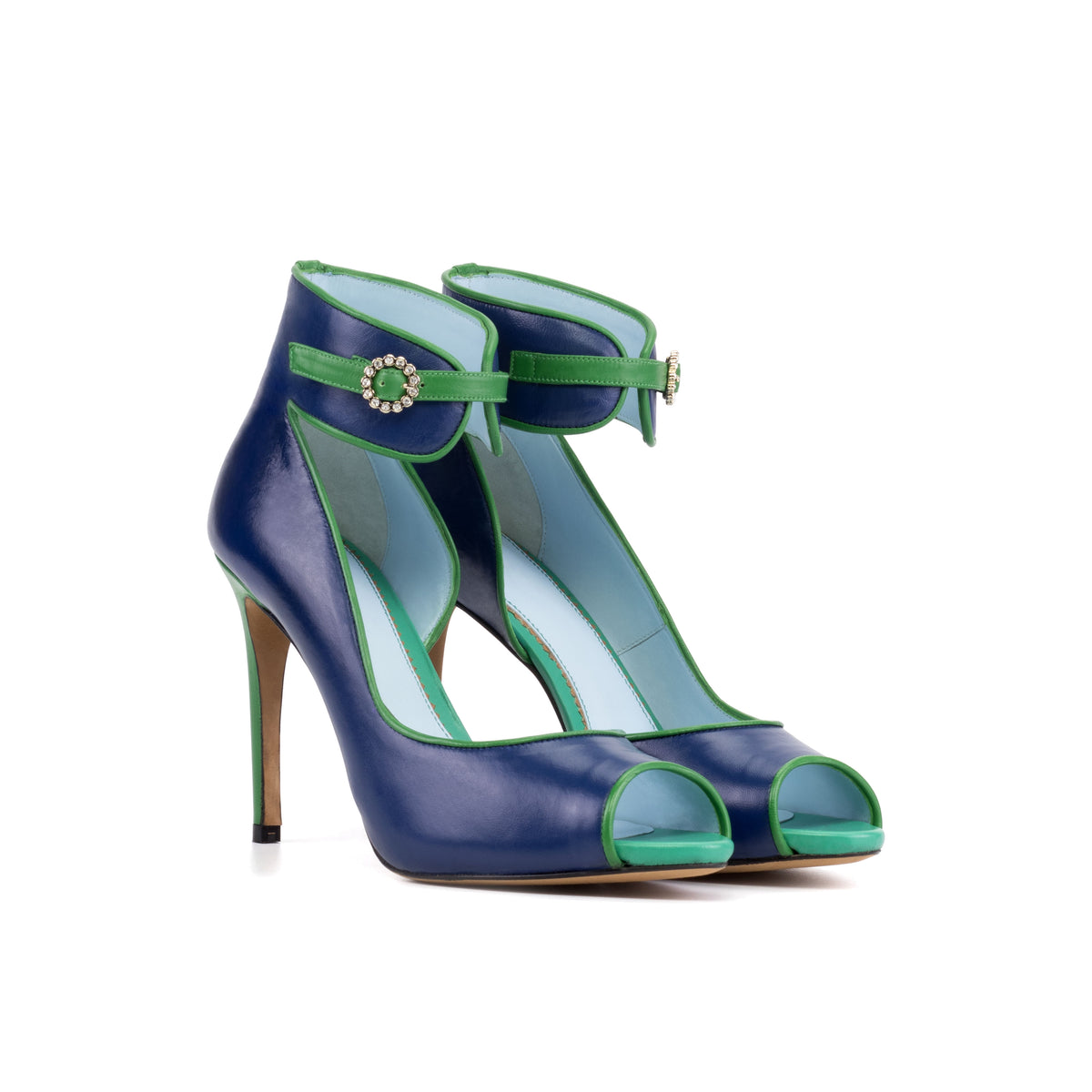 Handmade Ankle Cuff Heels in Blue Nappa Leather