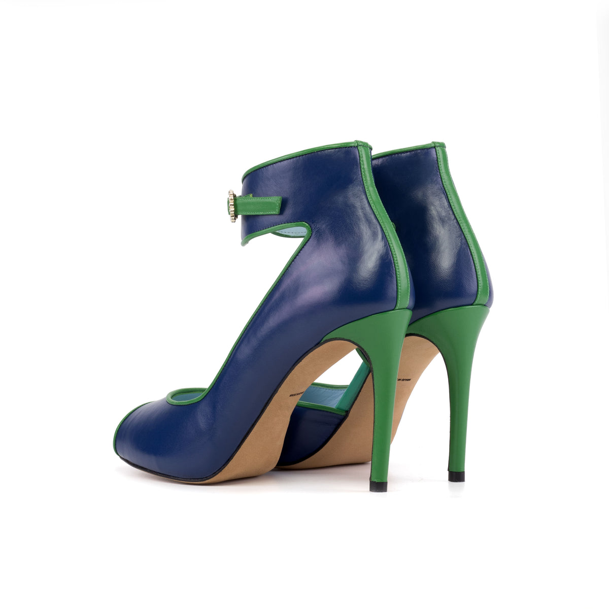 Handmade Ankle Cuff Heels in Blue Nappa Leather