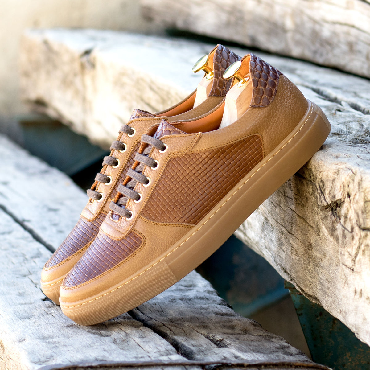 Handmade Cupsole Sneaker in Tan and Cognac Leather
