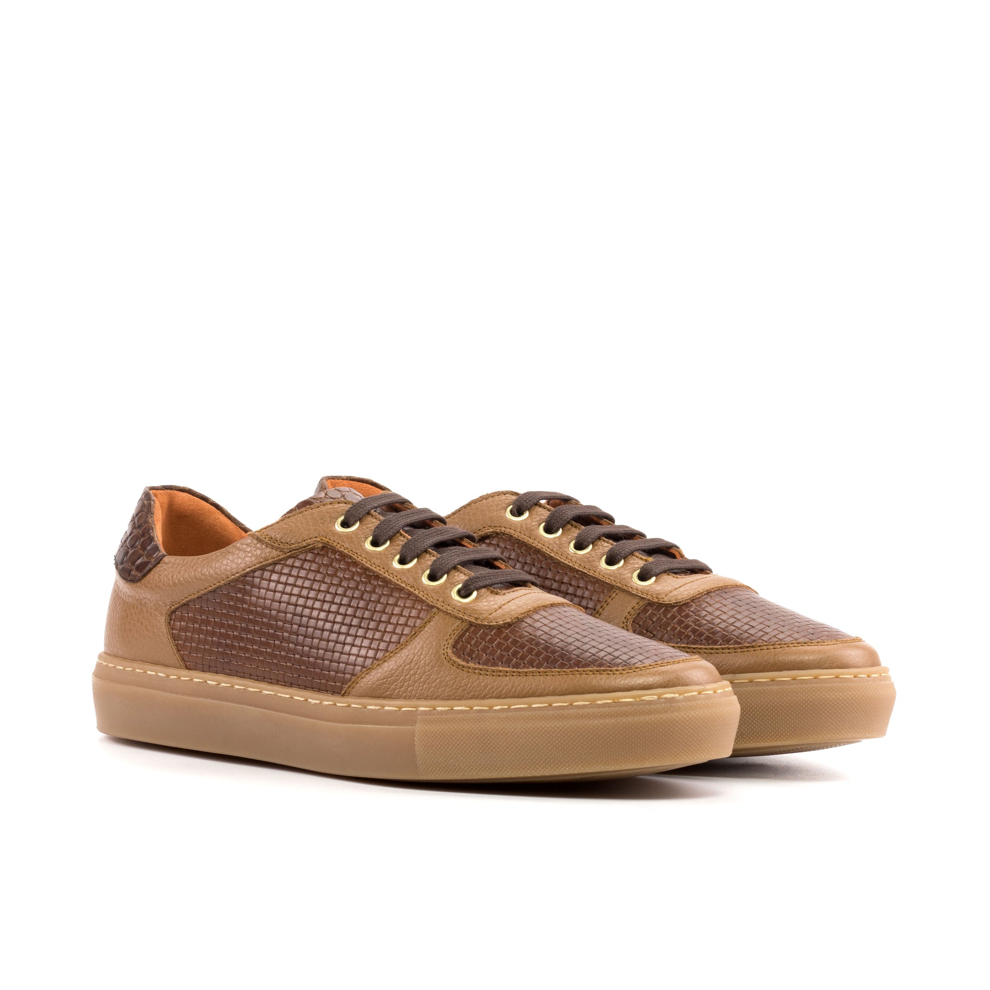 Handmade Cupsole Sneaker in Tan and Cognac Leather