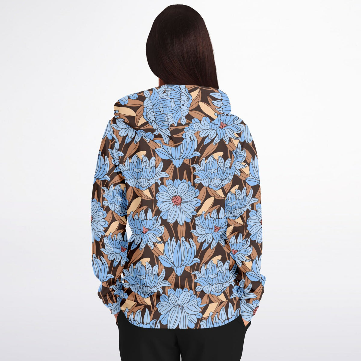 Art Nouveau Floral Zip-Up Hoodie, Retro Floral