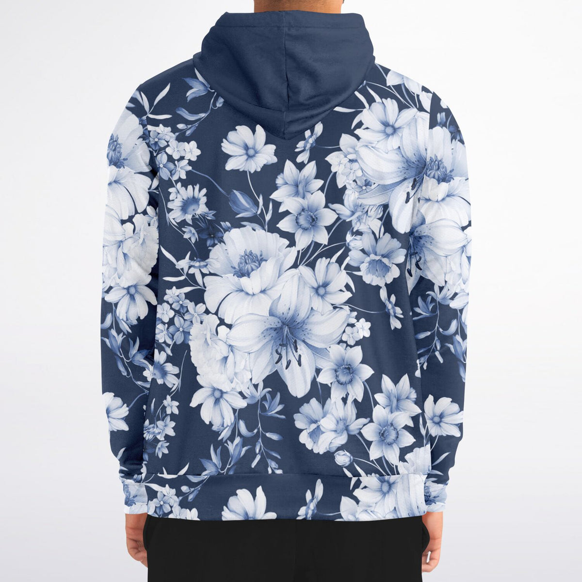 Blue Floral Brushed Fleece Hoodie