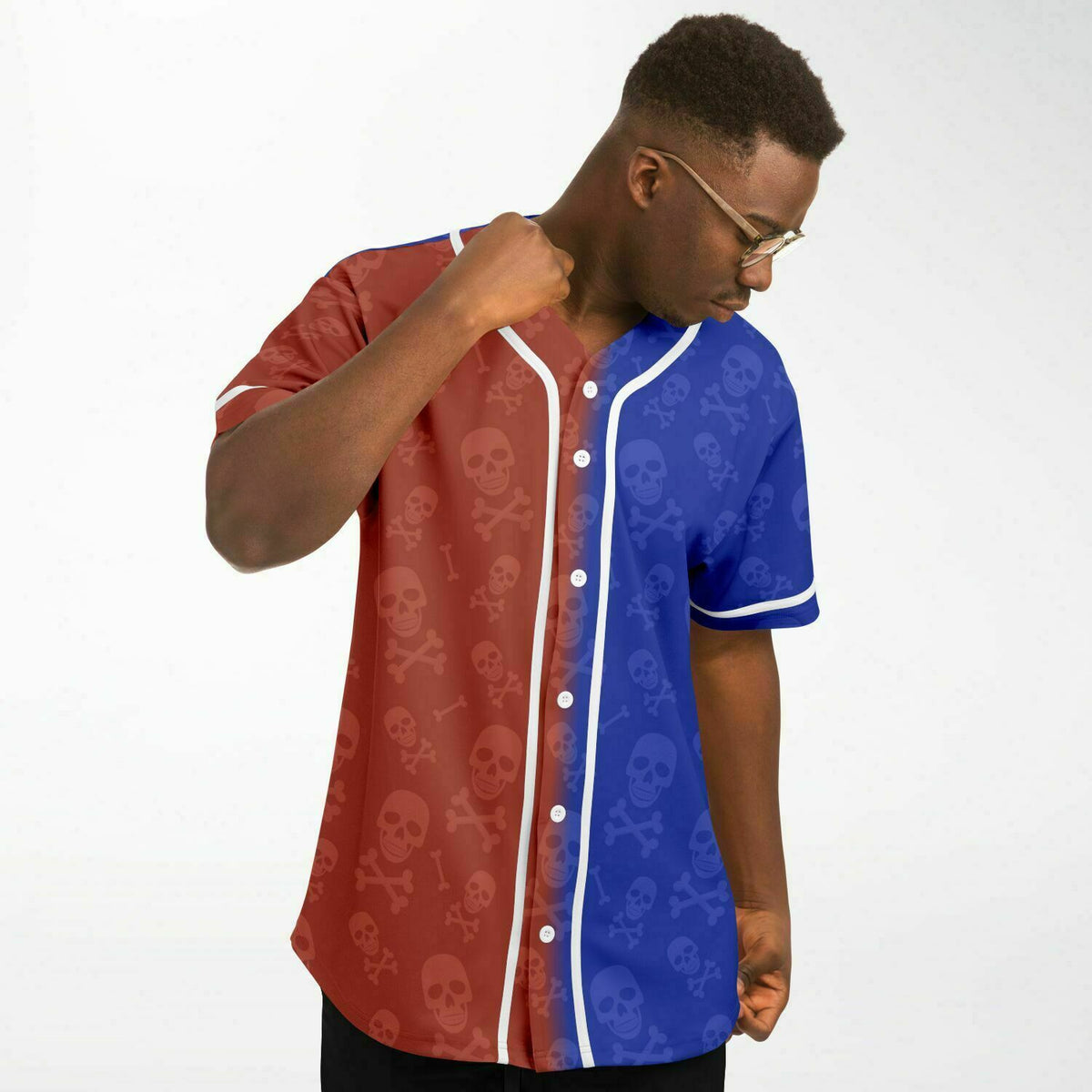 Red and Blue Skull Baseball Jersey - AOP