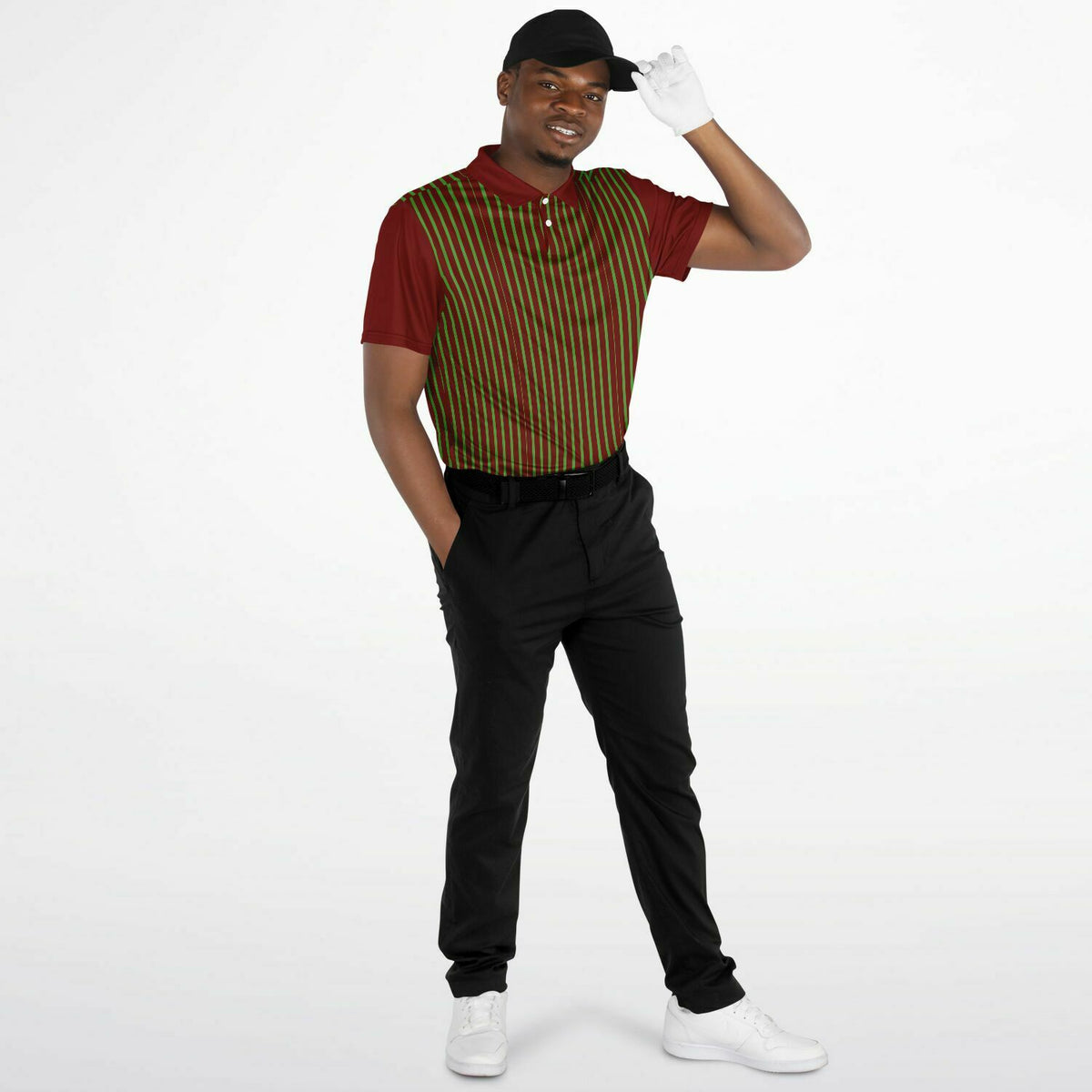 Performance Polo, Men&#39;s Claret &amp; Kelly Green Striped Polo Shirt, sweat wicking, golf polo