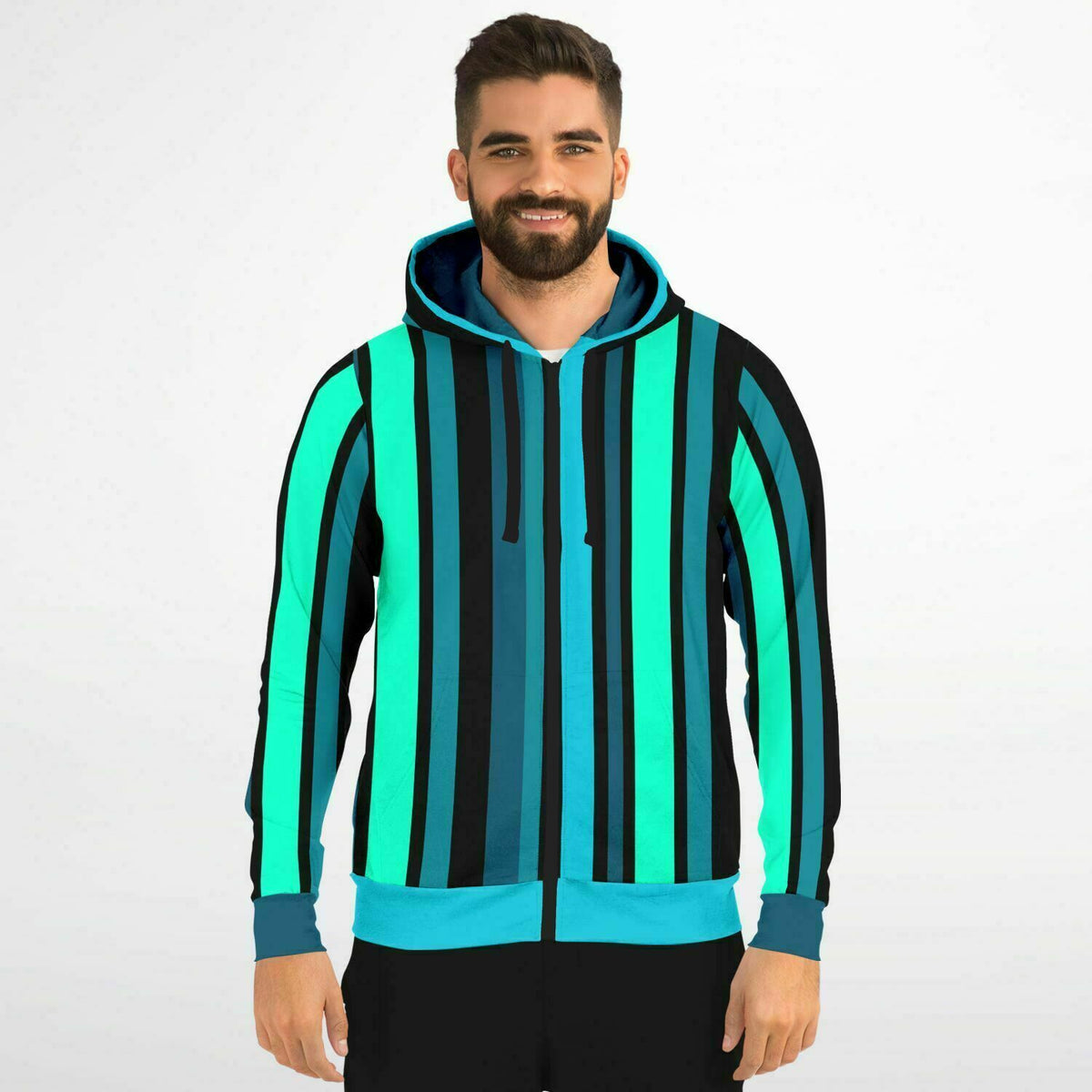 Blue Stripe Zip-Up Hoodie - AOP
