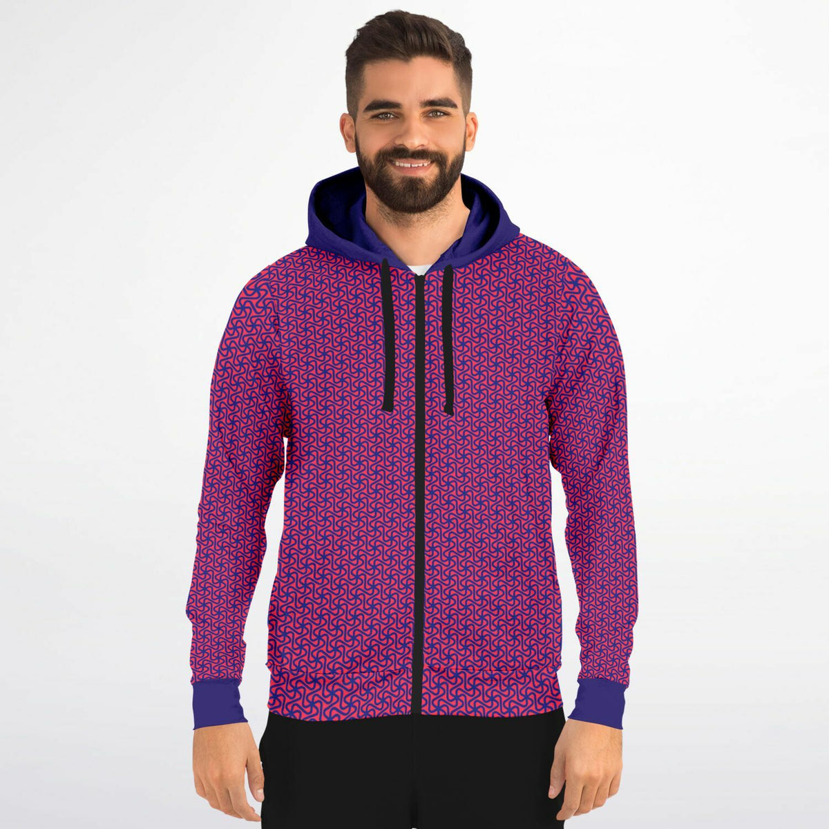Fashion Zip-Up Hoodie - geometric pattern