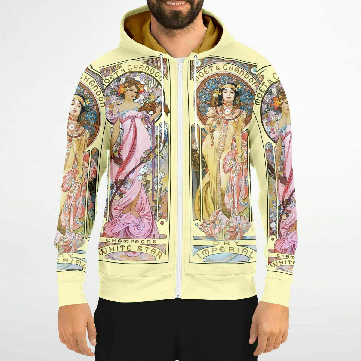 Zip-Up Hoodie Alphonse Mucha&#39;s Art Nouveau Moet &amp; Chandon Art