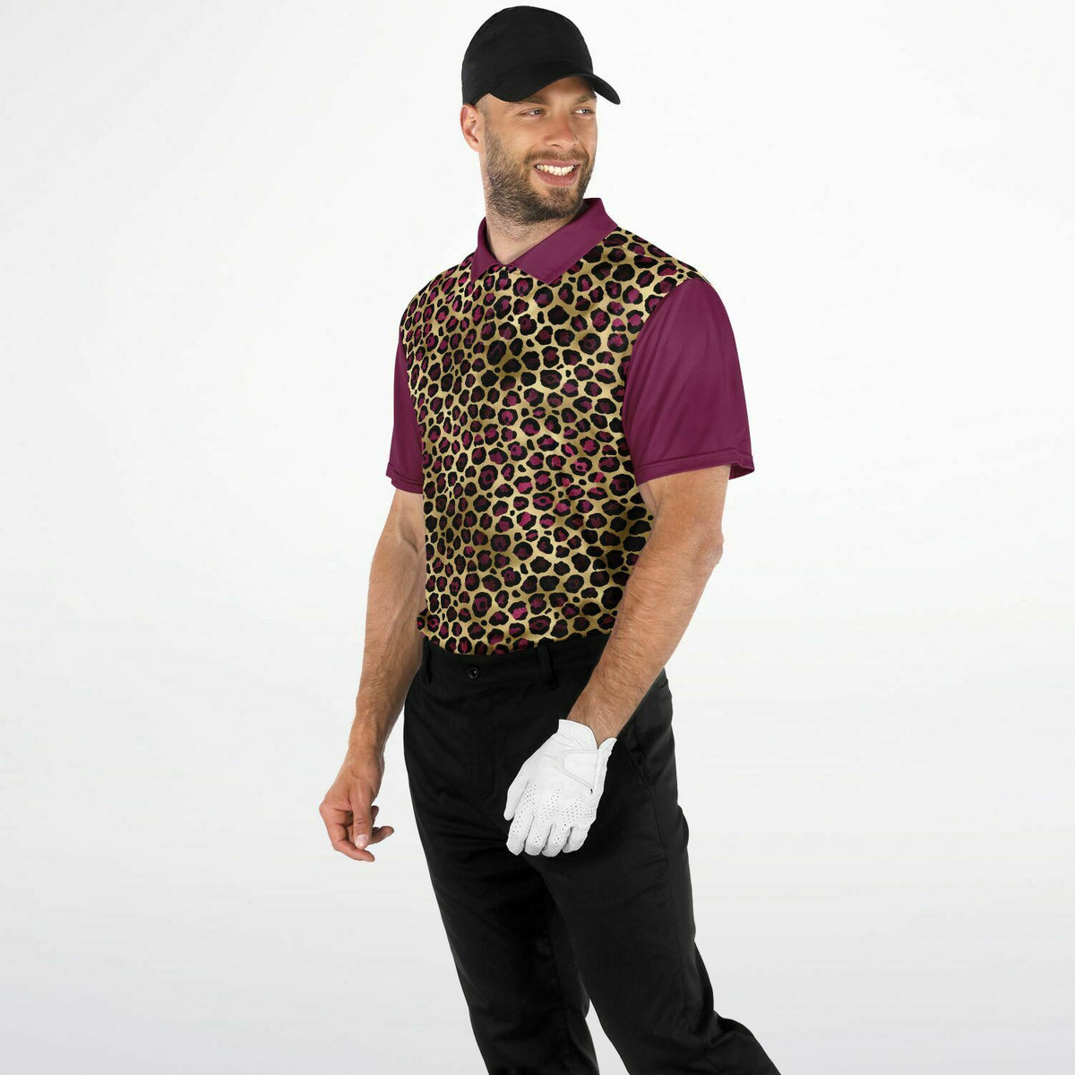 Ruby Leopard Printed Performance Golf Polo: Elegance Meets Functionality on the Fairway
