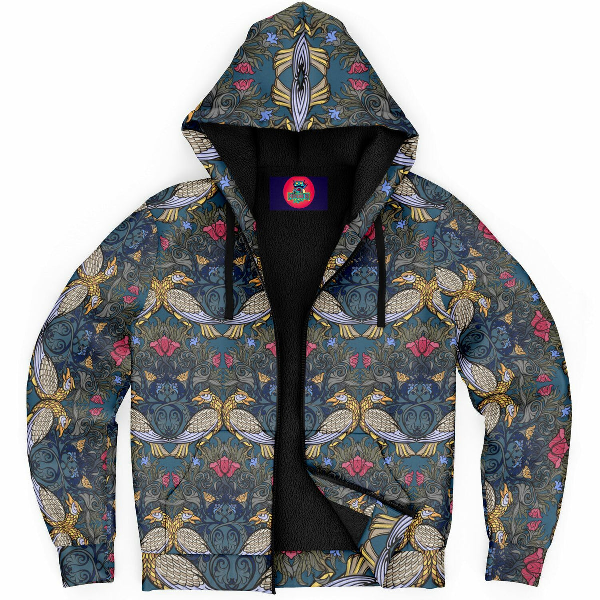 Micro-fleece Hoodie with William Morris Art Nouveau style print